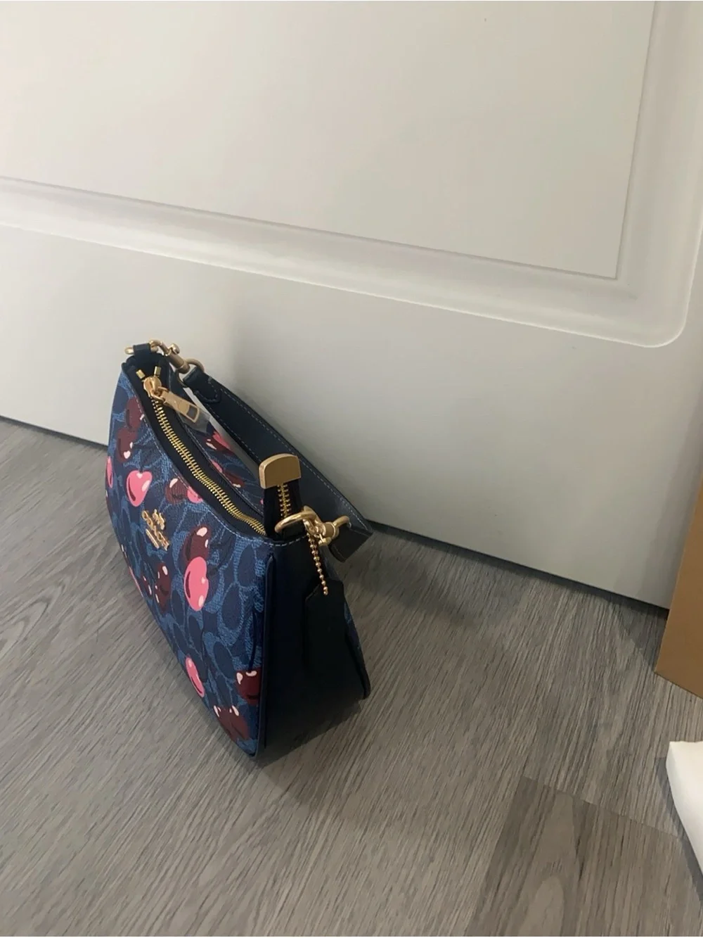 Coach Navy Signature Mini Shoulder Bag with Pink Accents